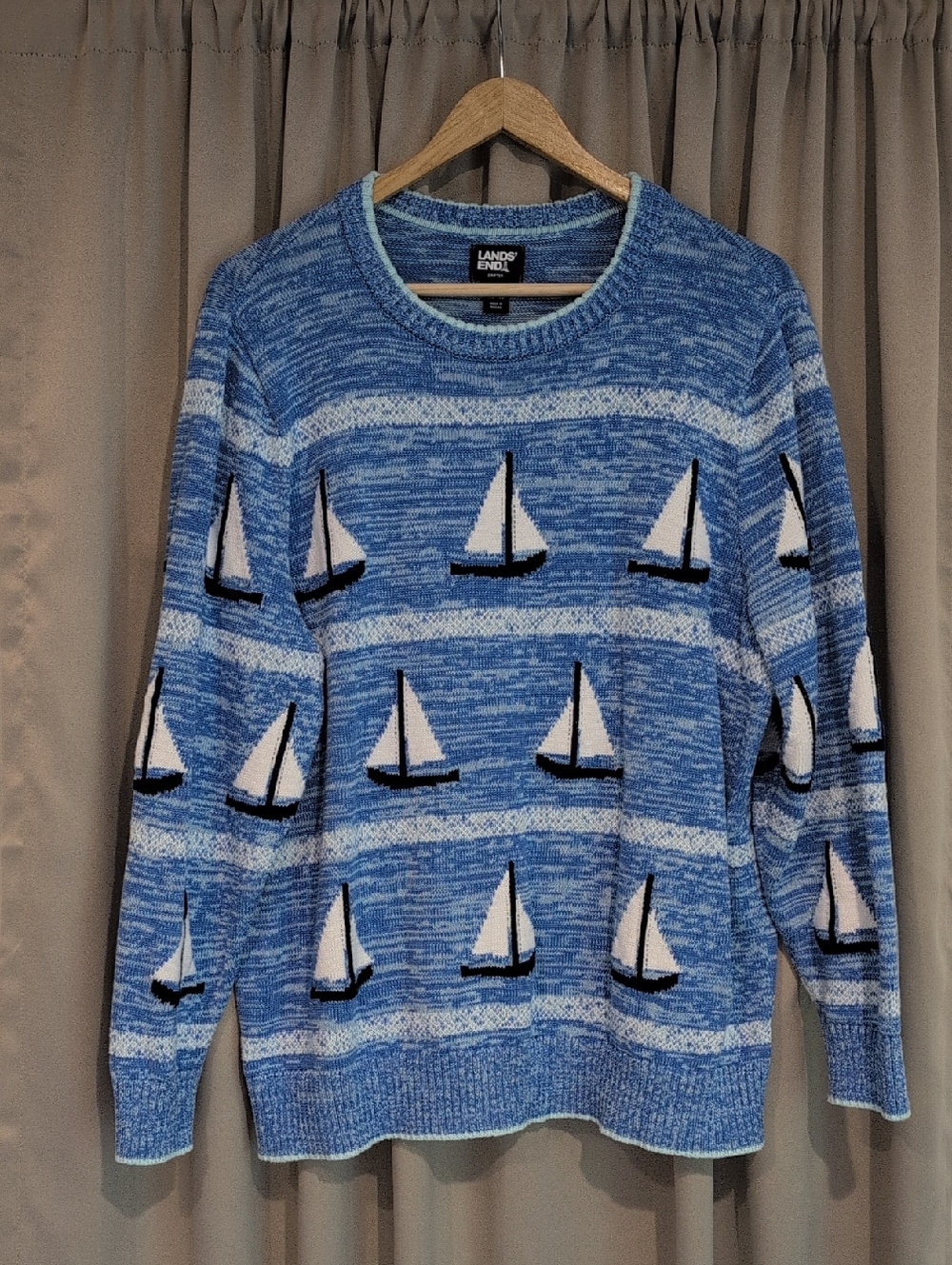 Women's Lands' End Cotton Drifter Sailboat Crew Neck Sweater